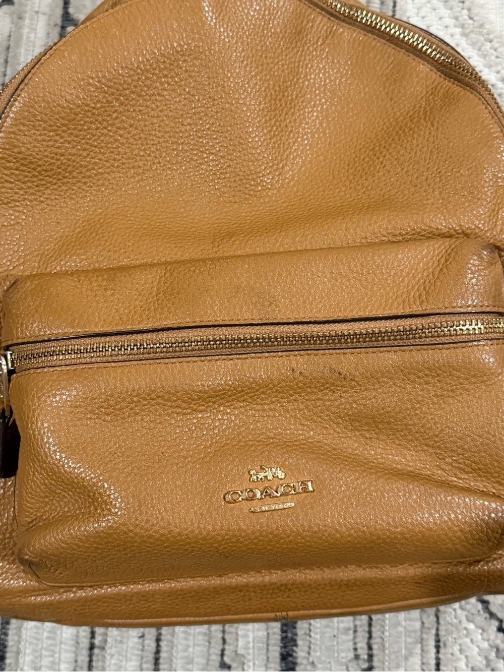 Coach Cognac Pebbled Leather Backpack - Picture 2 of 6